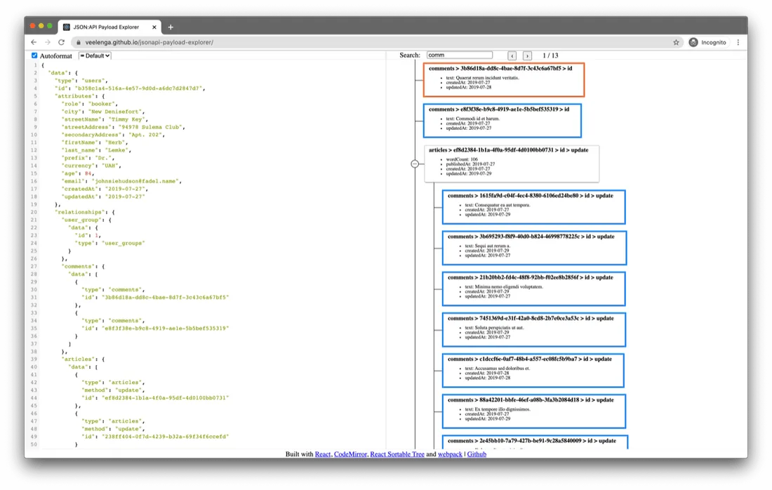 JSON:API Payload Explorer